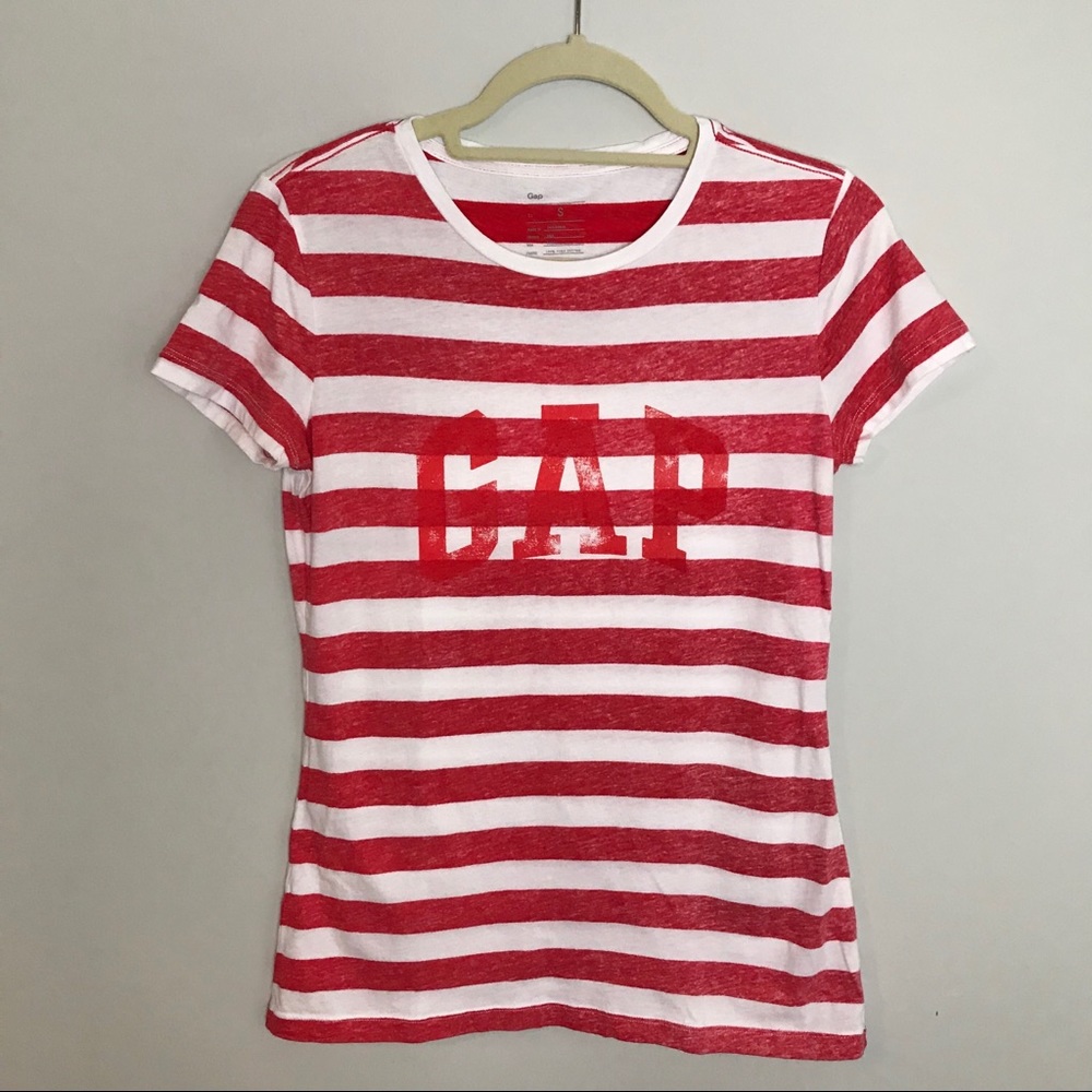 GAP Logo Tee - Red/White Stripe - Size Small